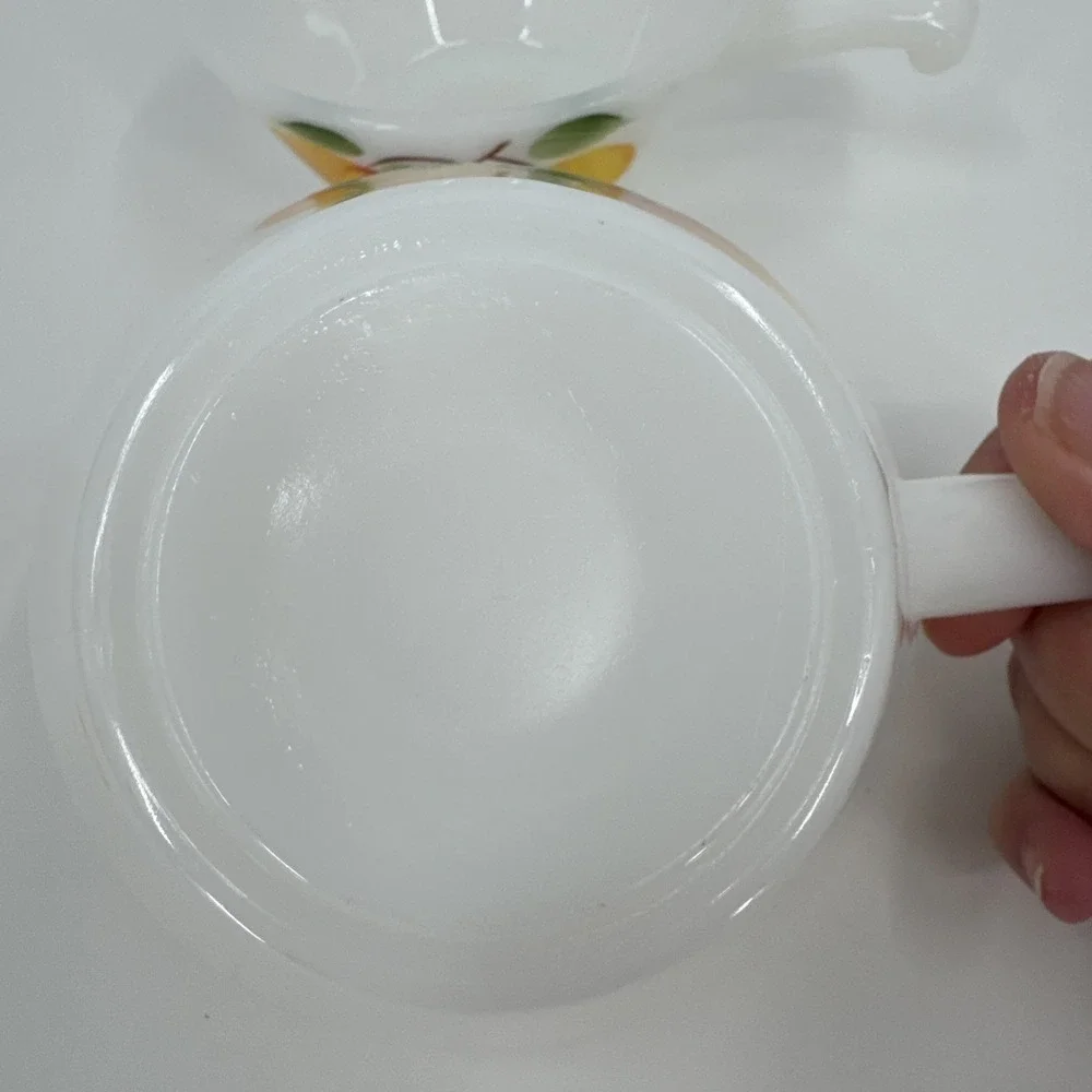 Set‎ of 2 Fire King Milk Glass Handled Soup Bowls Peaches